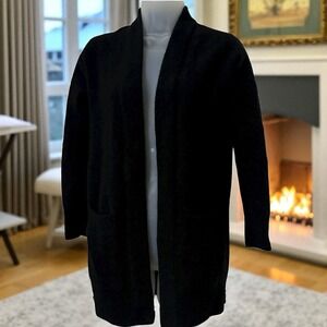Vince 100% Cashmere Black Open‎ Front Midi Cardigan Women's XS Pockets Luxe Knit